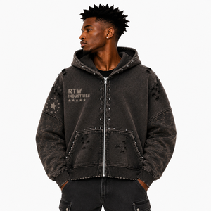 Sudadera con Capucha y Cierre de Cremallera Extra Grande para Hombre, Estilo Urbano con Estampado de Camuflaje, Color Marrón, de RTW Industries - Product Image 6
