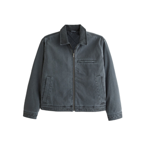 High Quality Men's Dark Gray Customized 100% Cotton Solid Canvas <b>Racer</b> Bomber <b>Jacket</b> Turn-down Collar Zipper Closure Workwear - Product Image 3
