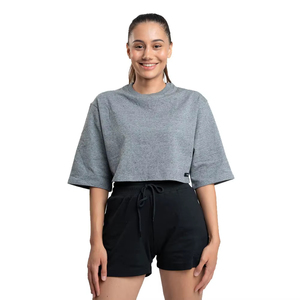 Camiseta Corta Oversize Negra para Mujer, Diseño 2026, con Bajo Cuello Redondo Transpirable, Servicio OEM con MOQ Bajo - Product Image 1