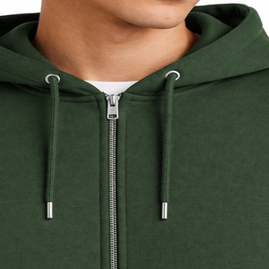 Sudadera con capucha verde lisa para hombre con cremallera, forro polar casual con bolsillo canguro, estilo premium cómodo y suave para el día a día, ajuste cálido. - Product Image 4