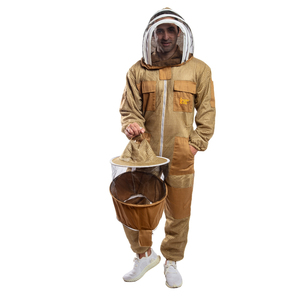 Combinaison d'apiculture ventilée avec double voile couleur kaki, protection anti-coupure, résistante à la chaleur jusqu'à 300°C, voile rond - Product Image 3