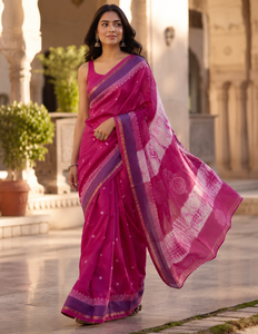 Handloom <b>Pink</b> Cotton Saree Organic Women Ethnic Wear Shibori Tie Dye Indian Bridal Wedding Sarees Traditional Jaipur Sari - Product Image 1