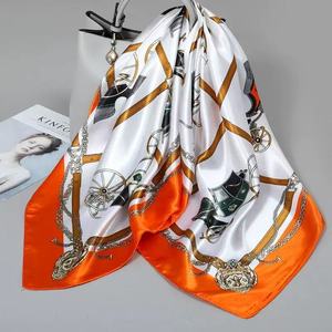 Luxury Printed 100% <b>Silk</b> Satin Square Scarf Women Muslim Fashion Accessory Solid Multi-Functional All Seasons - Product Image 1