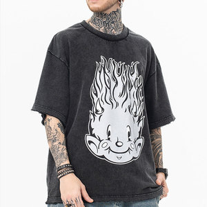 Men's Regular Fit Black Cartoon <b>Flame</b> Print Short Sleeve T-<b>Shirt</b> O-Neck Street Style Polyester/Cotton Jersey Eco-Friendly - Product Image 1