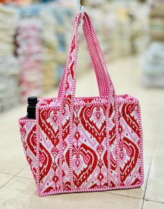 Quilted Cotton Tote Bag Striped Two Handles Washable Shoulder Handbag Zipper Shopper for Travel Shopping Daily Use - Product Image 2