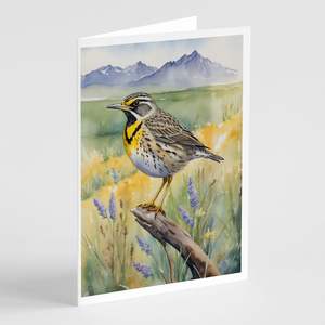 Wyoming Western Meadowlark Whimsical A7 Tarjetas de felicitación Paquete de 8 tarjetas de nota en blanco con sobres Tamaño 5x7 - Product Image 1