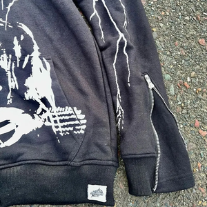 Sweat-shirt à capuche zippé noir pour homme, streetwear, imprimé graphique, coton French Terry, coupe classique, vêtements d'automne - Product Image 3