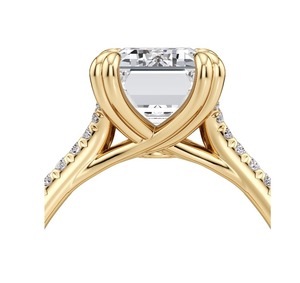 1.15CT <b>Emerald</b> Cut Lab Grown Diamond Engagement <b>Ring</b> 9K Yellow Gold Double Row Pave <b>Band</b> IGI Certified Bridal Jewelry - Product Image 3