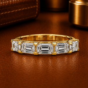 Emerald Cut Shared Prong Half Eternity 18K Solid Gold Lab Grown vvs clarity <b>Diamond</b> <b>Ring</b> Bridal Wedding <b>Rings</b> Engagement <b>Rings</b> - Product Image 1