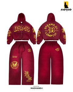 Conjunto de Sudadera con Cremallera y Pantalones Anchos de Felpa Personalizados |   Chándal Oversize de Estilo Urbano |   Traje de Forro Polar con Diseño Gráfico Vintage OEM - Product Image 2