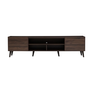 Modern <b>Laminated</b> Board TV Cabinet Cocoa Finish Low board Media Console Entertainment Center with Double Storage Open Doors - Product Image 5