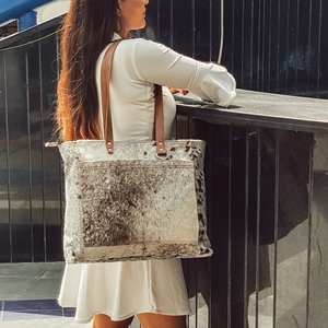 Sac fourre-tout tendance en cuir véritable avec fermeture éclair, broderie couleur unie, grande capacité, sac à main pour femme LHTB-0032 - Product Image 4