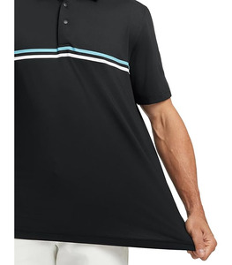 Polo classique noir à manches courtes, design moderne avec bande contrastante sur la poitrine, tissu polyester léger de qualité supérieure, confort toute la journée. - Product Image 5