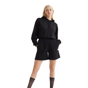 Conjunto de Sudadera Corta con Capucha y Pantalones Cortos de Algodón para Mujer, Estilo Oversize con Hombros Caídos, Casual - Product Image 1