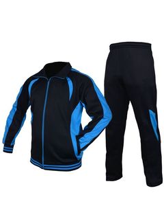 Ensemble de survêtement d'hiver noir et bleu à capuche avec cordon de serrage, veste zippée et pantalon de jogging léger, tenue de sport pour adultes - Product Image 1