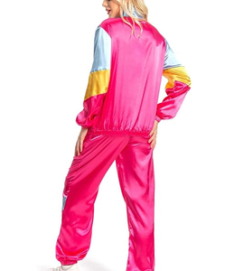 Conjunto de verano transpirable de dos piezas para mujer, con bloques de color personalizados OEM, conjunto de chaqueta cortavientos con cremallera de nailon y pantalones deportivos. - Product Image 2
