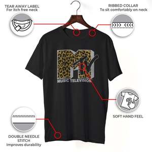 เอ็มทีวีเสื้อยืดแขนสั้นสีดำสำหรับผู้ชายพิมพ์ลายเสือดาวโลโก้ O-Neck ทรงปกติลำลองระบายอากาศได้ดีเสื้อผ้าฝ้ายเจอร์ซีย์ 300 กรัม - Product Image 2