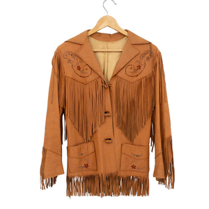 Custom Low Moq Women's Brown Suede <b>Fringed</b> <b>Jacket</b> With Embroidered Floral Design Turn-down Collar Full Sleeve Autumn Style - Product Image 1