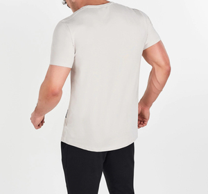 T-shirt de sport pour homme 100 % coton à manches courtes, col contrastant, tricoté, séchage rapide, respirant, pour entraînement, fitness et musculation - Product Image 3