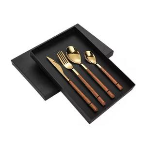 Ensemble de couverts en laiton doré de qualité supérieure avec manche noir, collection d'ustensiles de table de luxe, décoration élégante pour hôtel - Product Image 5