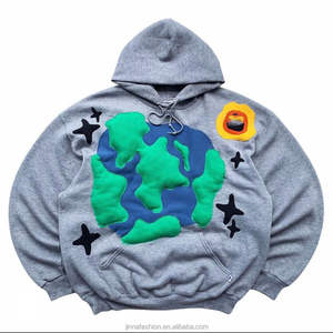 Achetez un sweat à capuche oversize unisexe pour femme avec logo personnalisé, 380 GSM, coton coréen, col montant, logo sur le devant, fermeture éclair intégrale - Product Image 2