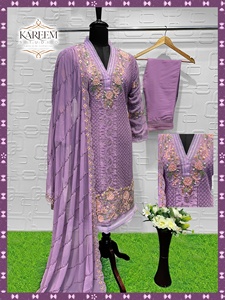 Premium Heavy Bordado Shalwar Kameez para bodas Pantalones de seda cruda con Khatli Work Georgette Dupatta en 4 colores únicos - Product Image 6