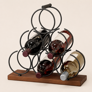 Modern 6 Bottle Tabletop <b>Wine</b> Rack Small Wooden and Metal Countertop <b>Wine</b> Holder for Home Bar Kitchen Pantry Decor & <b>Wine</b> Stand - Product Image 3