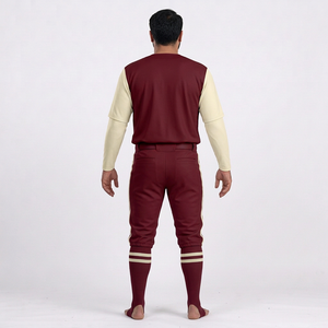 ชุดเบสบอลชาย เสื้อเจอร์ซีย์สีพื้น กางเกงขายาว แขนสั้น ติดกระดุม ผ้าโพลีเอสเตอร์ 100% ป้องกันแบคทีเรีย ระบายอากาศดี คอวี ไซส์ใหญ่ - Product Image 4