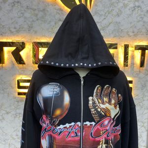 เสื้อฮู้ดดี้แบบซิปเต็มตัวขนาดใหญ่พิเศษ พิมพ์ลายกราฟิก DTF ประดับด้วยคริสตัล ผ้าฝ้ายฟลีซหนานุ่ม สไตล์สตรีทแวร์ รับผลิตแบบ OEM ODM - Product Image 6