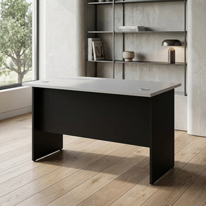 Modern Rectangular Office <b>Desk</b> Black Wood Frame <b>Grey</b> Top Freestanding Minimalist Design Gym Furniture AY Office System V-GT - Product Image 1