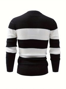 Pull tricoté personnalisé pour homme, col rond, color block, rayures, décontracté, streetwear, automne-hiver, vente en gros, OEM, Top 20 - Product Image 2