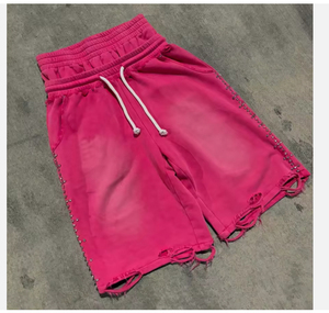 Shorts décontractés pour hommes en toile à strass imprimés personnalisés, coupe ample et déchirée, avec cordon de serrage jumbo et double taille, style urbain - Product Image 5