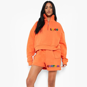 Trending Custom Female 2 Piece <b>Lounge</b> Wear Casual Sweatsuit Set Tracksuit Womens Sweatshirt and <b>Shorts</b> Set - Product Image 3