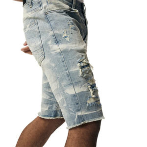 Shorts en jean pour hommes, taille élastique, délavé clair, respirant, style streetwear, haute qualité, avec logo personnalisé imprimé – Meilleures ventes - Product Image 6