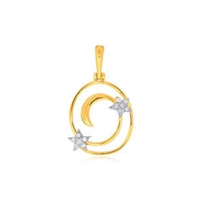 Pendentif en or jaune avec diamants ronds taille brillant, motif étoiles et lune, design romantique pour femme, à porter au quotidien - Product Image 1