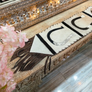 Vintage Fabric Banner Decor <b>Table</b> Runner With Black Lettering And Tassels For Home Decoration - Product Image 3
