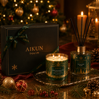 AIKUN OEM ODM Fábrica de Origen Set de Velas y Difusores de Aromaterapia Relajante para Caja de Regalo Premium Estilo Navideño