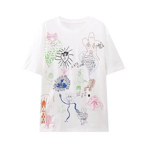 <b>Women's</b> <b>White</b> Cotton Crew Neck T-<b>Shirt</b> Loose Fit <b>Short</b> <b>Sleeve</b> Casual Solid Color Breathable Jersey Knitted All Seasons - Product Image 3