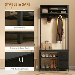 Panca da ingresso 5-in-1 con appendiabiti, 3 ripiani, 2 cassetti e contenitore per scarpe, nera - Product Image 6