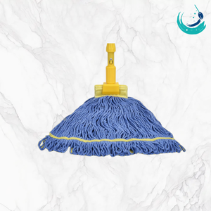 KSR High Quality Cotton Full Colour Yarn Kentucky Mop Heads with 5" Yellow Top Mesh Band for Floor Cleaning System Looped End - Product Image 2