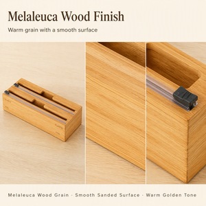 Melaleuca Wood Foil <b>and</b> <b>Cling</b> <b>Film</b> <b>Dispenser</b> 2 in 1 Kitchen <b>Cutter</b> Box Plastic Wrap Holder Countertop Organizer Wholesale - Product Image 5