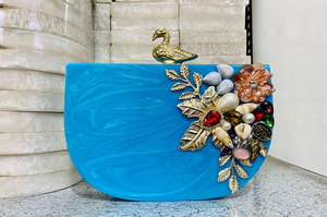 Handbag Clutch Greatest Mother of Pearl Resin Clutch Metal & Stone Embellishment Embroidery Ladies Handbags BY MULTI CRAFT - Product Image 2