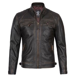 Veste en cuir Tendance à la mode Veste à fermeture éclair coupe ajustée de haute qualité Veste en cuir pleine fleur à rayures attrayante pour hommes - Product Image 3