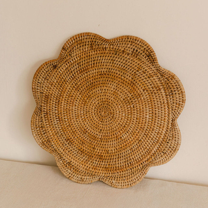 Scalloped edge placemats rattan table mats natural placemat set decorative hand weave <b>trivet</b> - Product Image 6