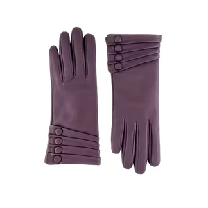 Gants de conduite en cuir pour femmes, à doigts entiers, chauds pour l'hiver, avec manchette longue et détail boutonné - Product Image 2