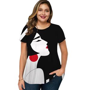 Femmes col rond coton imprimé t-shirt tricoté Jersey à manches courtes personnalisable motif couleurs dentelle bouton décontracté dames mode - Product Image 5