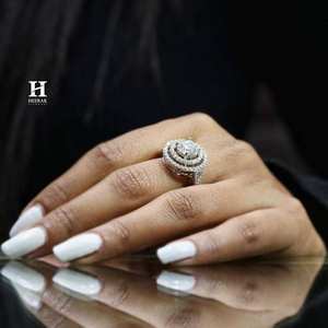 Luxury Round Cut Lab Grown Diamond Engagement <b>Ring</b> 14K White Gold Double Halo <b>Split</b> Shank Solitaire CVD Diamond Wedding <b>Ring</b> - Product Image 1