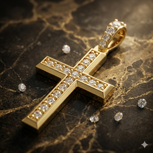 10K <b>Solid</b> <b>Gold</b> Minimalist Iced Catholic Cross Jesus <b>Pendant</b> Necklace Charms Custom Lab Grown Diamond Christian Children's Gifts - Product Image 3