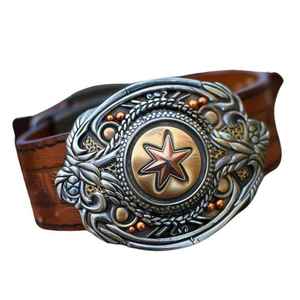 Vintage Paisley Pattern <b>Cow</b> Hide Leather Belt With Rectangular Alloy Plate Buckle Casual Durable One-Piece Molding - Product Image 4