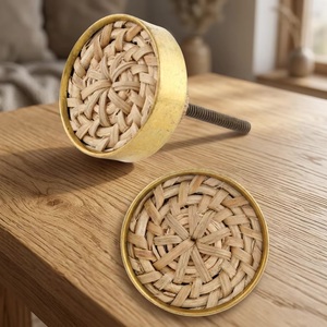 Modern Woven Rattan Brass Cabinet Knobs Round Drawer Handles for Home Office Bathroom Living Room Furniture Eco-Friendly Design - Product Image 3